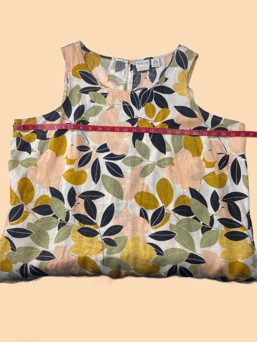 Rachel Zoe Linen Trapeze Mini Dress Tropical Leaf Print Sleeveless Pockets XXL - Picture 5 of 7